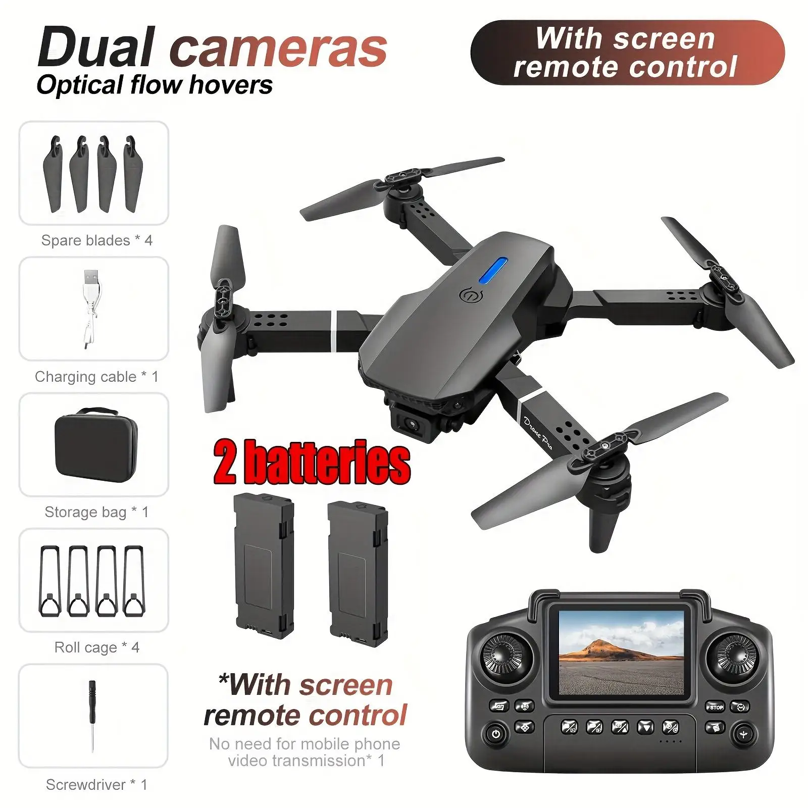 

Entry Level E88 Drone with Dual Cameras 2 Batteries Foldable Brushless Flight Crash Proof Training Mode for & Adults No Mobile Phone Required - Folding fly spinner spinner kids flying toy ball magic ball toy
