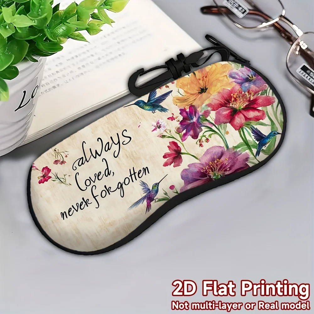 1pc, Floral Print Glasses Case with Inspirational Statement "Always Loved, Never Forgotten" - Ladies Dust Storage Case