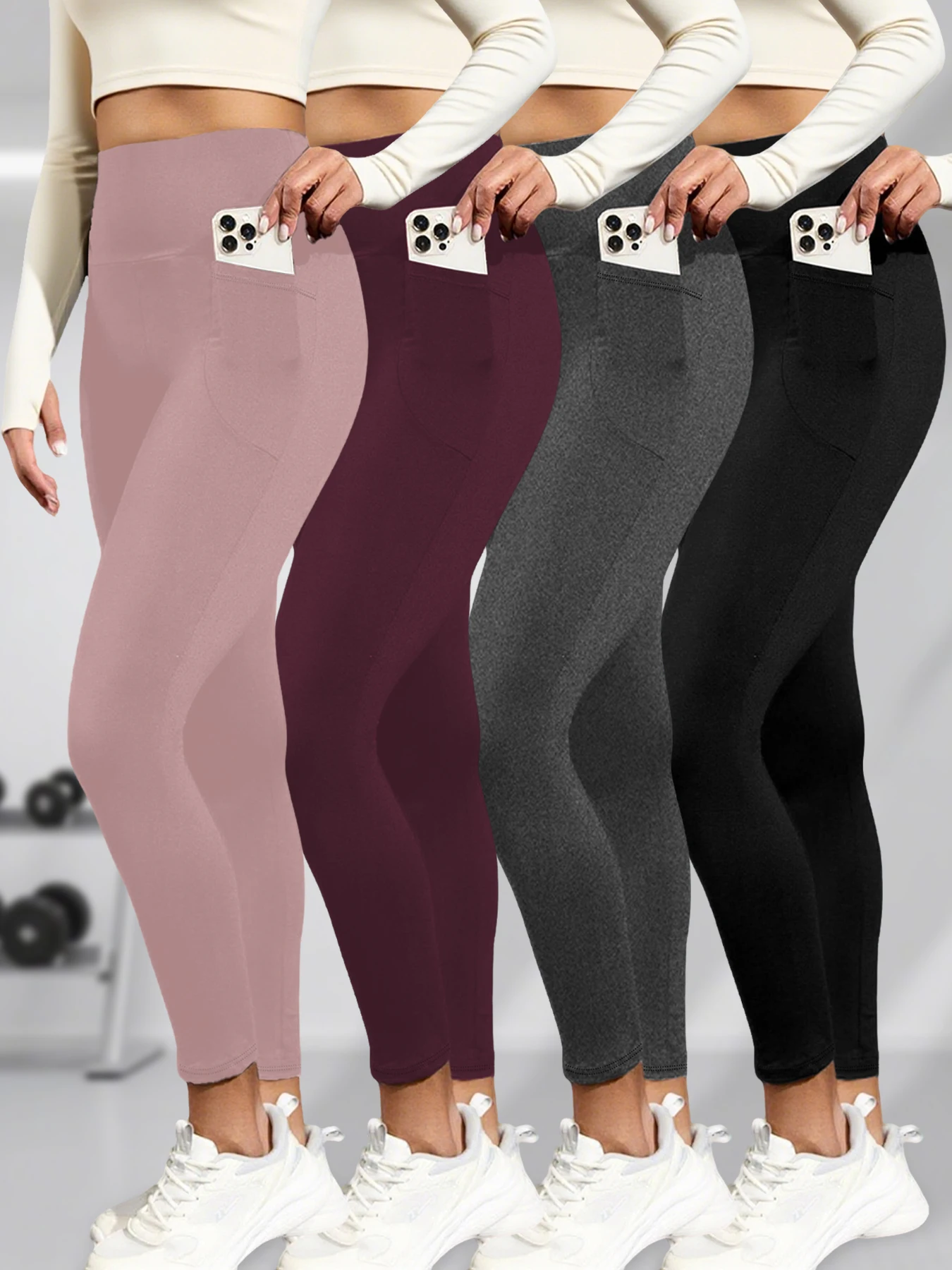 

4 пары супермягких спортивных леггинсов с карманами для женщин, обтягивающие брюки с высокой талией для тренировок, йоги и бега.
