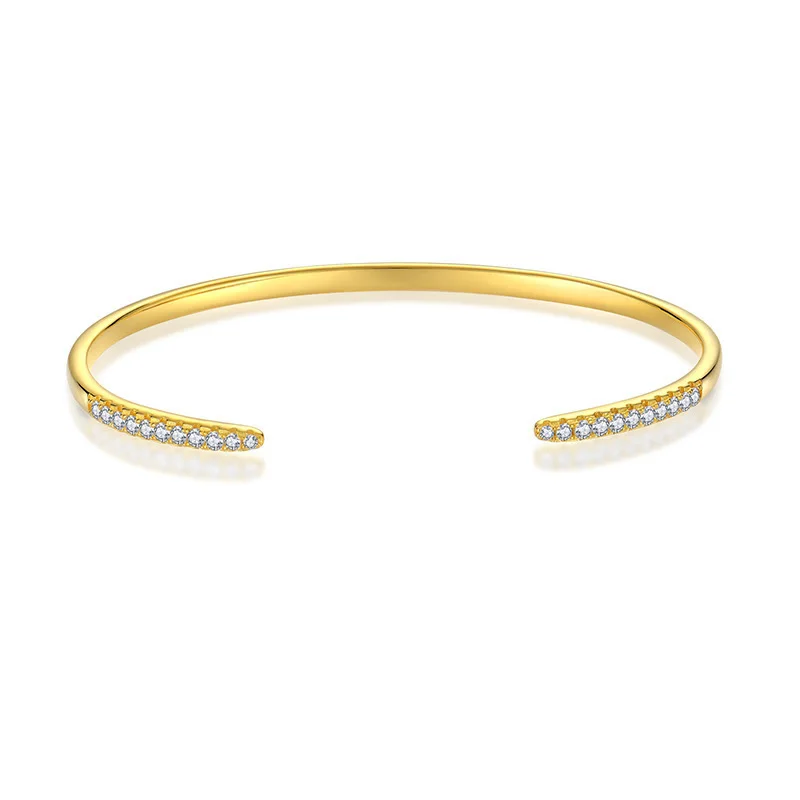 

New 18K Gold Plated 925 Sterling Silver Inlaid Zircon Cuff Bangle for Women Wedding Charm Jewelry Gift