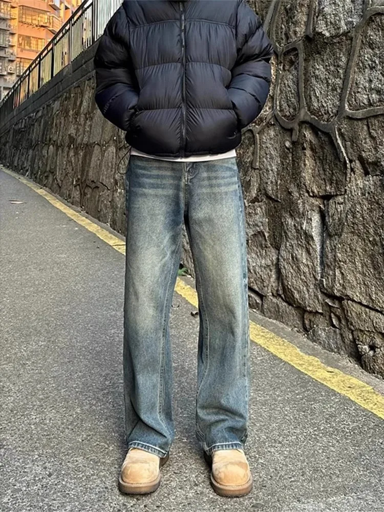 Cleanfit American Retro Blue Fce Lined Loose Straight Leg Jeans Men's Autumn Winter High Street Trend Brand Long Pants