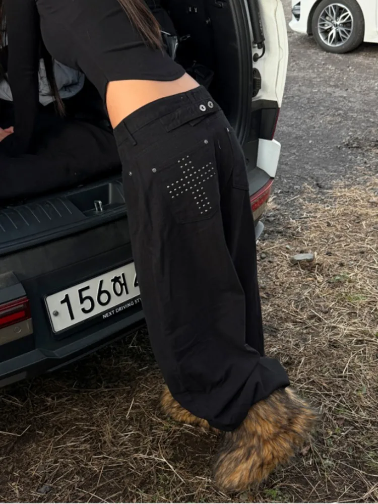 

High Waist Wide Leg Casual Jeans Women's Faion ket Detail Workwear Sle Beaded Loose Fit Floor Length Pants