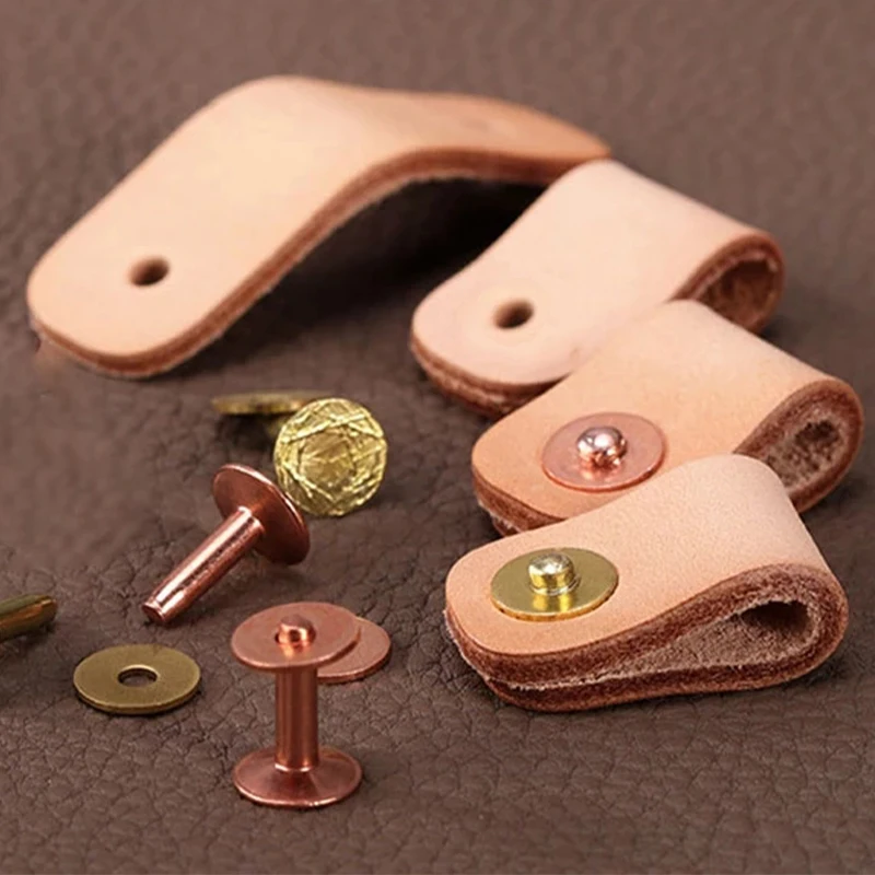 10 Set Solid Brass Leather Rivets With Burrs, Copper Rivet Studs Permanent Tack Fasteners Craft, Belts, Halters, Bridle