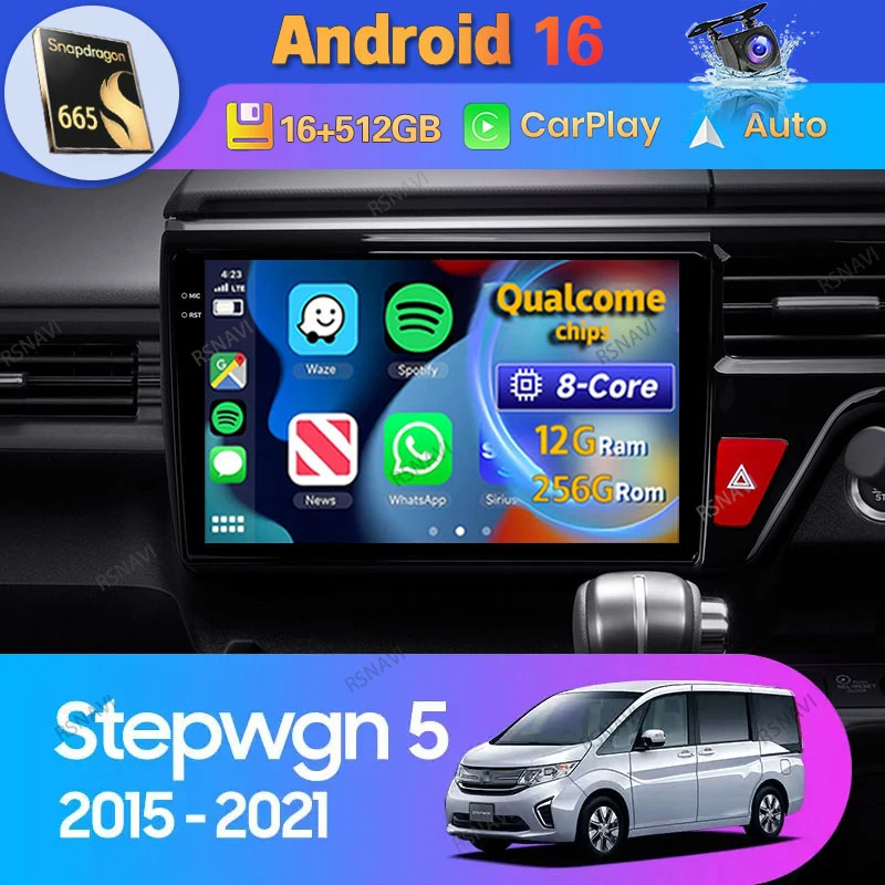 Android 16 Carplay Auto For Honda Stepwgn 5 2015 - 2021 Right Hand Drive Car Radio GPS DSP Stereo Video 2 Din 360 Camera Player