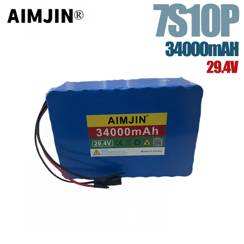 Lithium ion rechargeable battery 18650 7S10P battery pack with built-in BMS, suitable for electric bicycles, 29.4V, 34000mAh