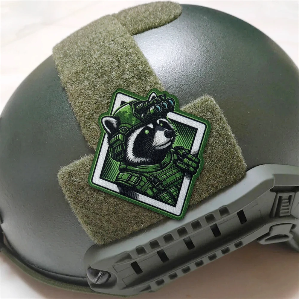 Night Vision Raccoon Soldier Morale Funny Meme Hook and Loop Patch Badges for Airsoft Vest Gear Applique