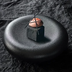 Black and White Frosted Ceramic Breakfast Fruit Dessert Plate Pebbles Round Western Steak Dish Plate Fine Dining Kitchen Cutlery