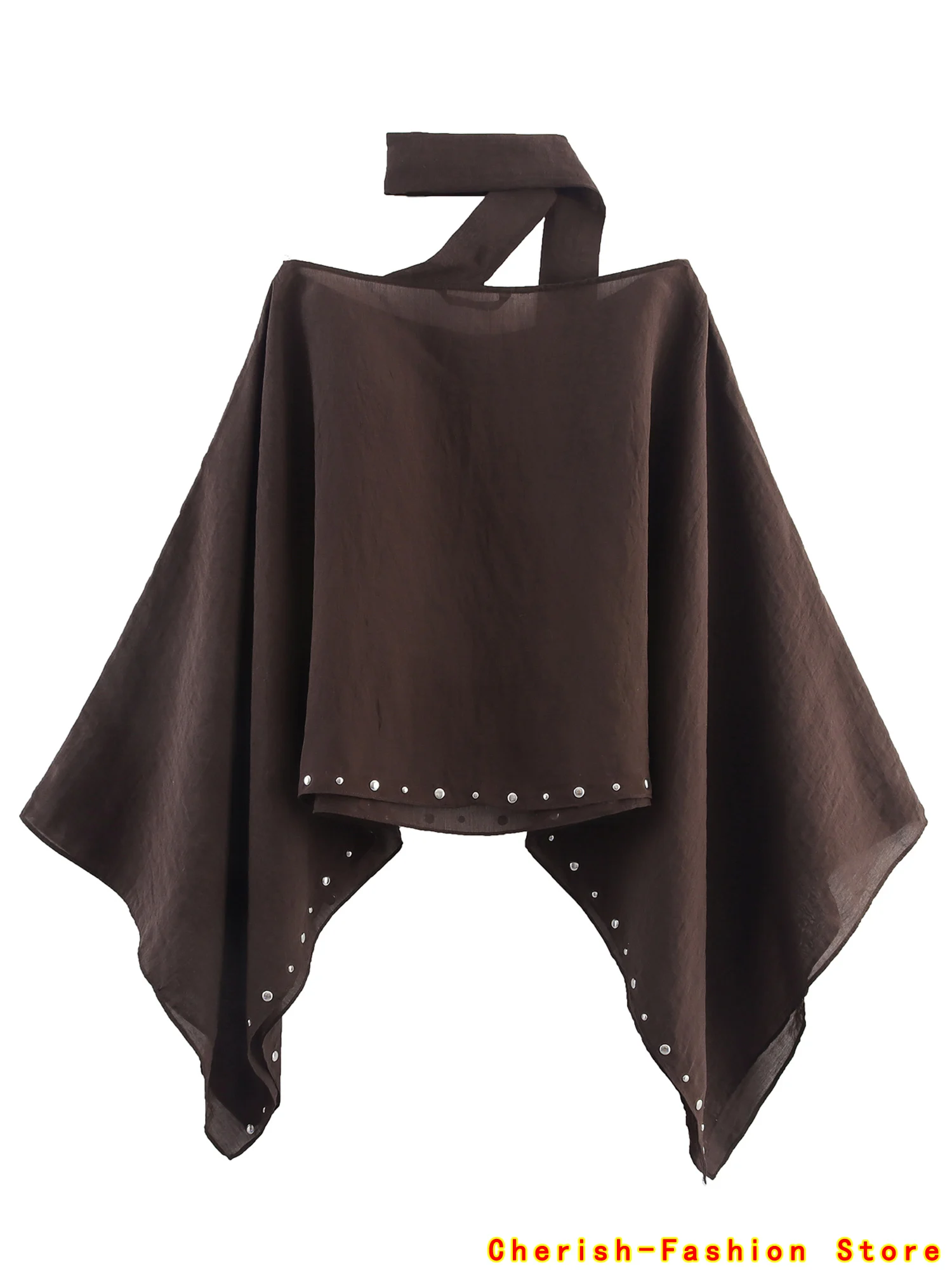 

Brand Hot Streetwear Chic Women Cloak Solid Rivet O-Neck Scarf Collar Long Sleeve Loose Cloak New Fashion 2025 Summer Outwear