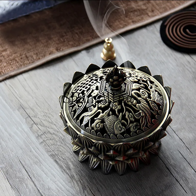 

DSA Household Indoor Metal Antique Copper Aromatherapy Burner Lotus Buddha Sandalwood Burner Tea Ceremony Ornament
