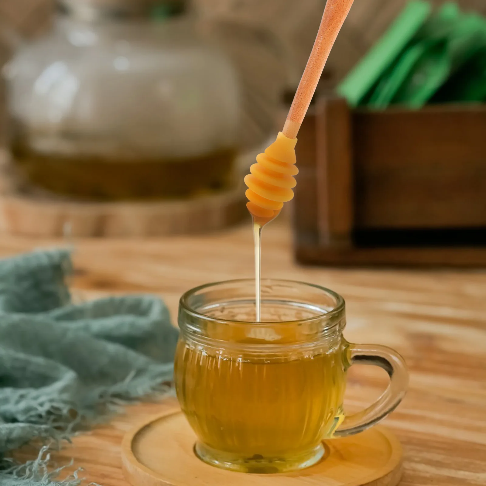 

2pcs Stirring Sticks: Silicone Wood Stirrer For Tea Syrup Mixing Portable Design Ideal Home Office Outdoor Use Honey