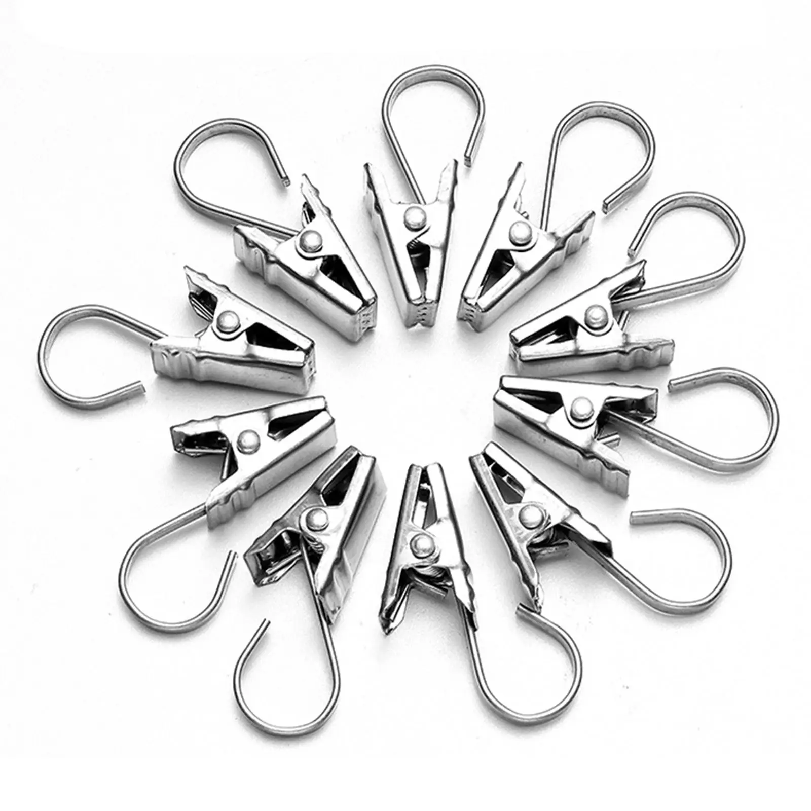 Small Stainless Steel Curtain Clips with Hooks for Shower Curtain Rods Metal Drapery Rings Hanger for Photos Art Craft Camping