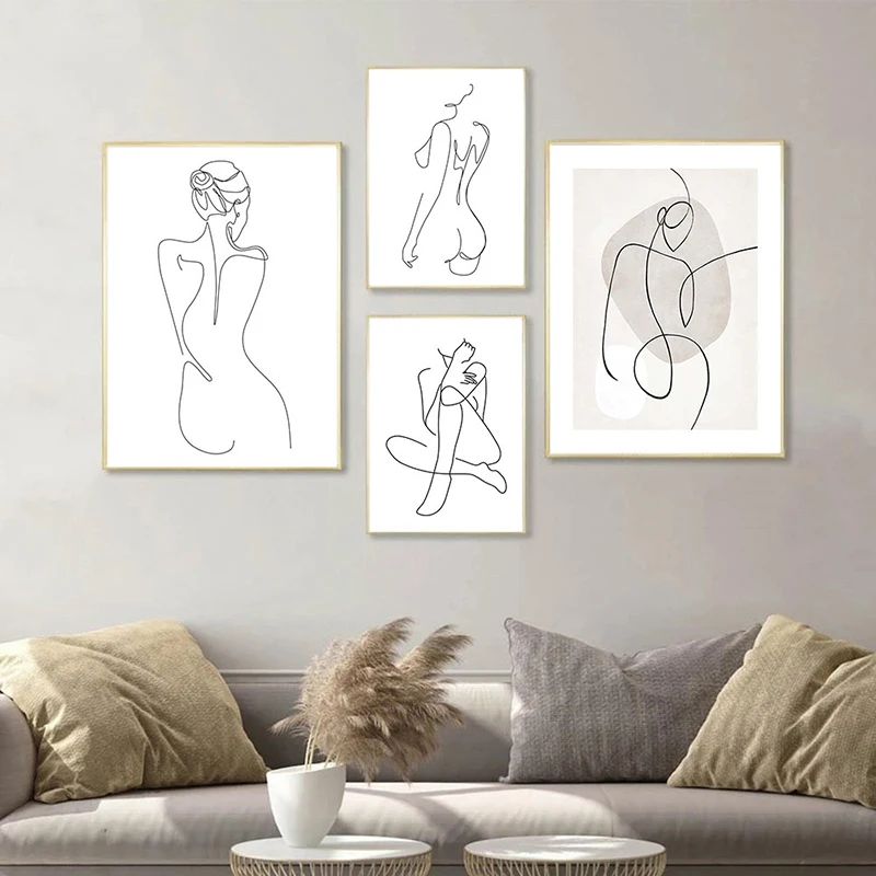 Sexy Female Body Art Print Naked Nude Canvas Poster Line Drawing Prints Abstract Woman Wall Art Painting Pictures Bedroom Decor