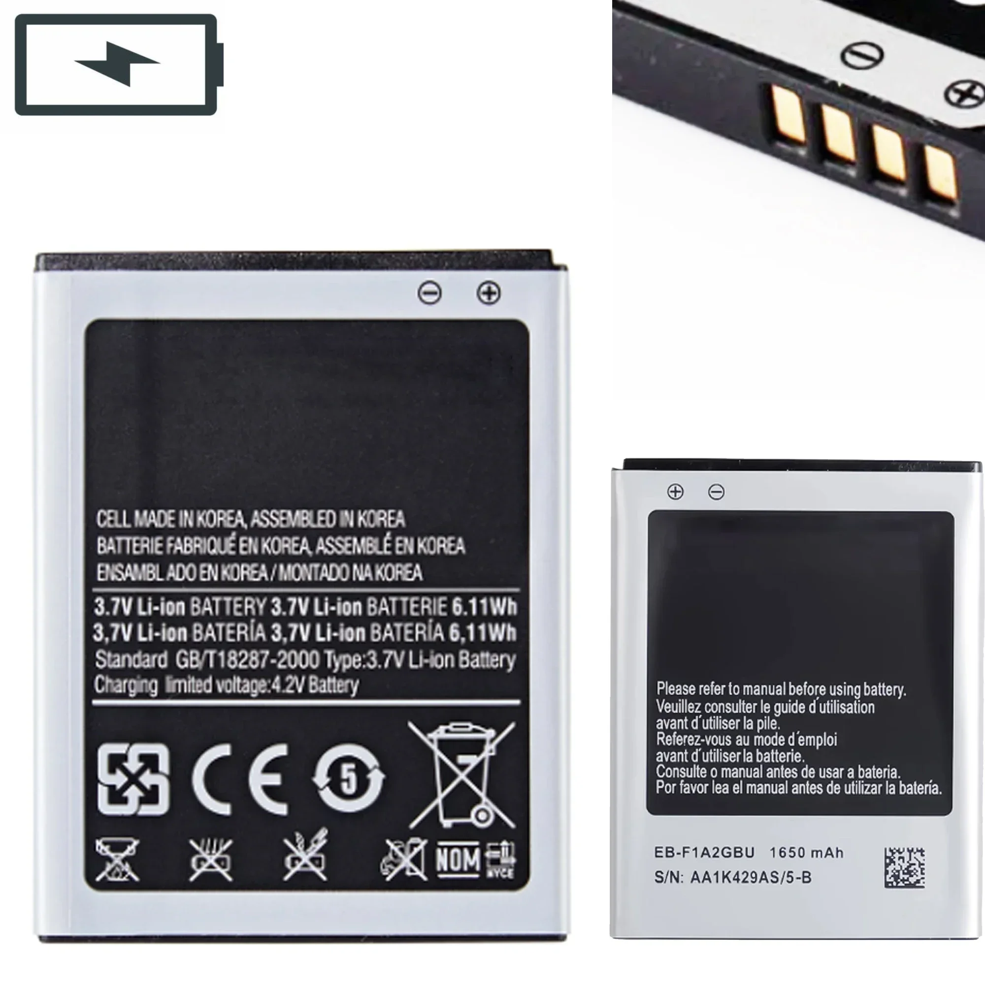 EB-F1A2GBU Battery For Samsung Galaxy S2 i9100 GB/T18287-2000 i9105 i9100G i9188 i9050 B9062 Original Capacity Batteries Bateria