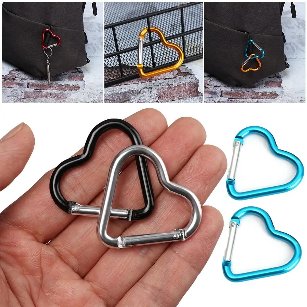 3/6/9pcs 10 Colors Climbing Accessories Outdoor Camping Tool Heart-shaped Buckles Keyring Hook Keychain Clip Aluminum Carabiner