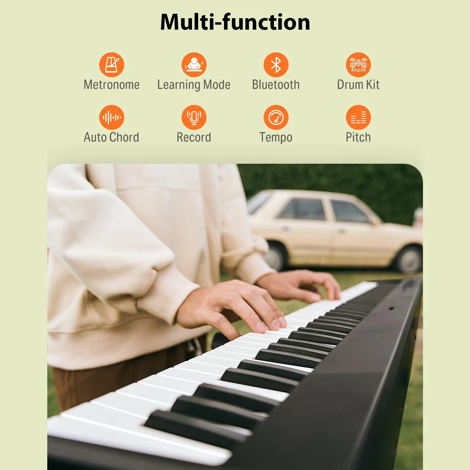 88-Key Foldable Electronic Piano Portable Electric Keyboard MIDI USB BT Connectivity Rechargeable with Music Stand/Piano