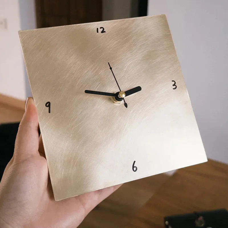 Italian minimalist metallic square wall clock, entryway decorative painting, entryway wall mural with light luxury
