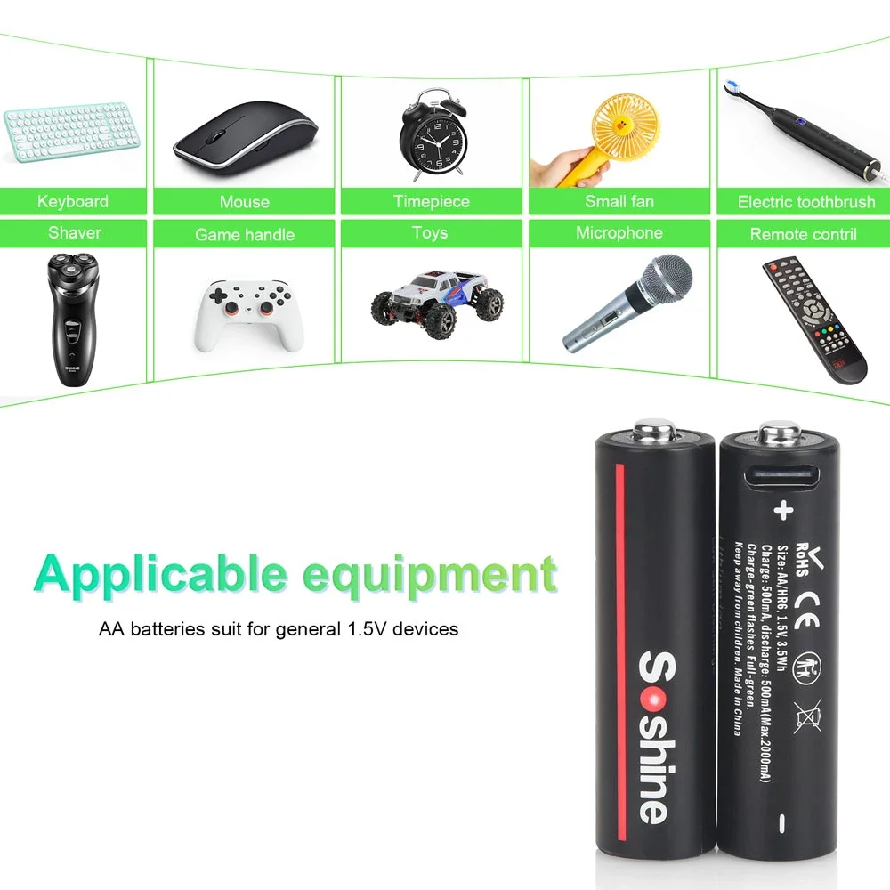 Soshine USB Lithium 600mWh 1,5V AAA-batterij en 3500mWh 1,5V AA oplaadbare batterijen Li-ion AA en AAA oplaadbare batterijen