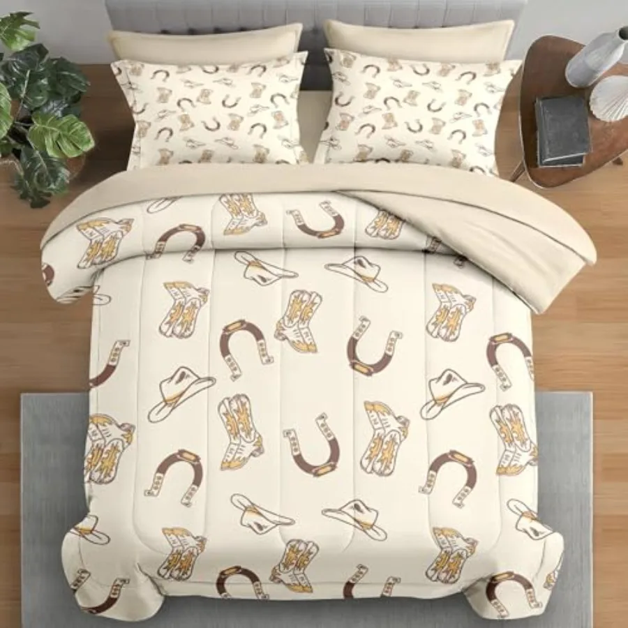 

Comforter Set Size, Vintage Cowgirl Cowboy 5 Pcs Bedding for and Adults, Retro Bed Sheet Sets with Fitted Sheet Pillowcase and