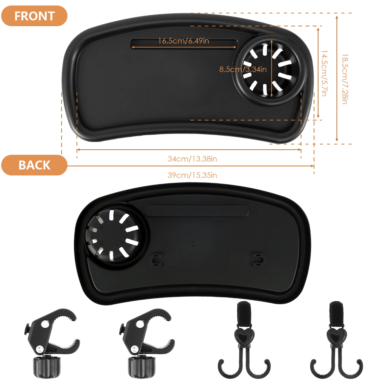 Nampan Camilan Kereta Dorong dengan Tempat Cangkir Nampan Makanan Kereta Dorong Universal Nampan Camilan Bayi yang Dapat Dilepas dengan Gesper dan Pengait yang Dapat Disesuaikan