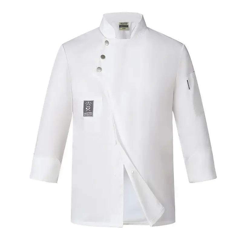 Zwarte Chef-Kok Uniform Jasje Lange Mouw Chef T-Shirt Restaurant Uniform Bakkerij Food Service Ademend Nieuw Kookkleding Logo