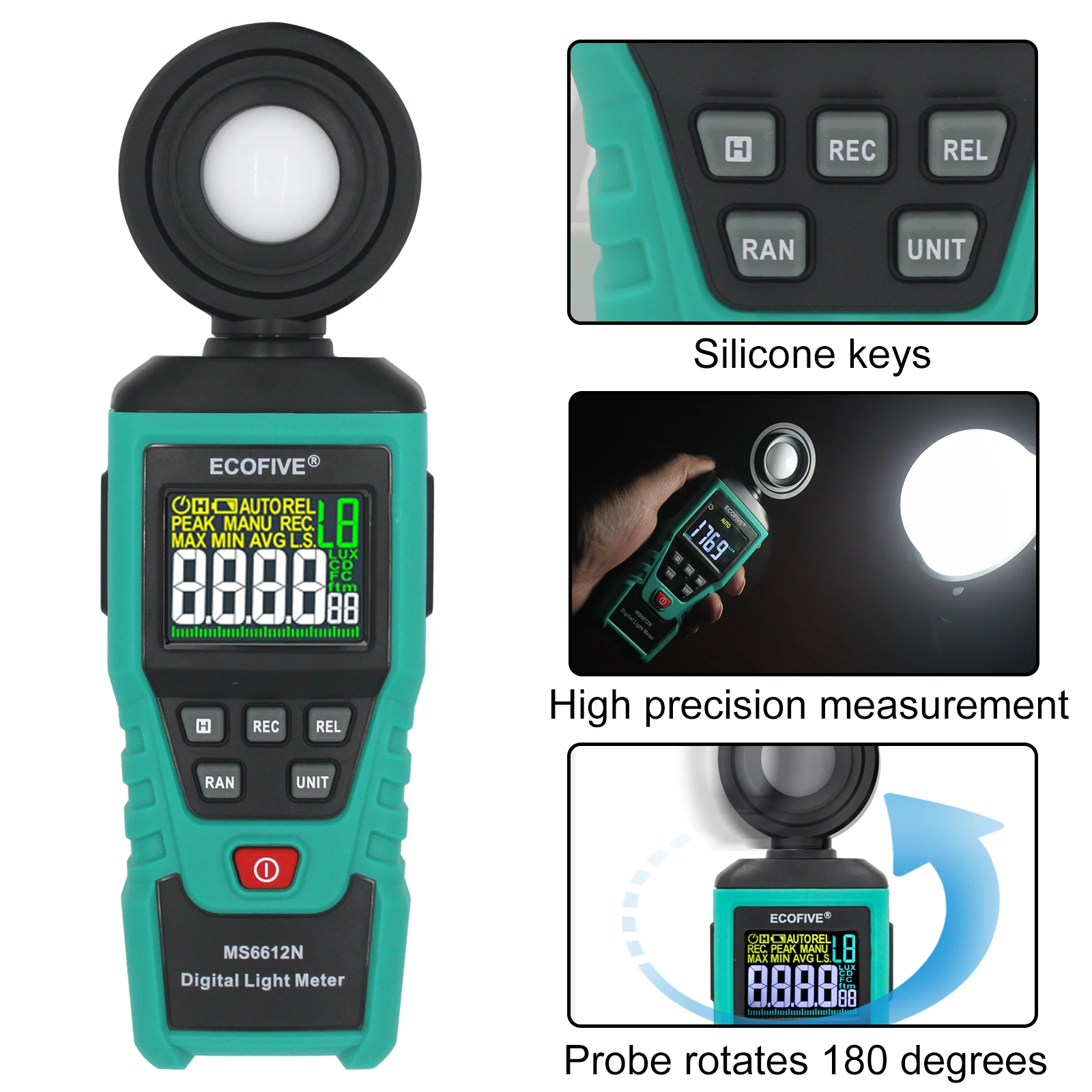 Ecofive MS6612N Digital Light Meter Photometer UV Radiometer LCD Luxmeter High Accuracy Enviromental Tester