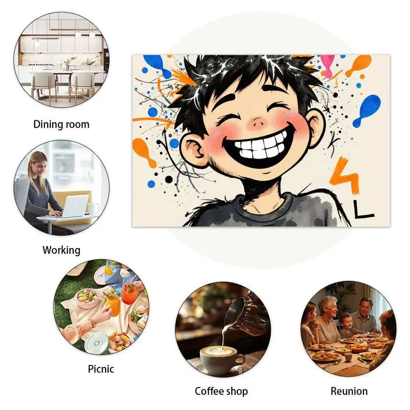 طقم مفرش طاولة مستطيل مكون من 4 قطع، تصميم كرتوني ملون، سهل التنظيف، ديكور مطبخ عصري، مثالي للتجمعات. #5