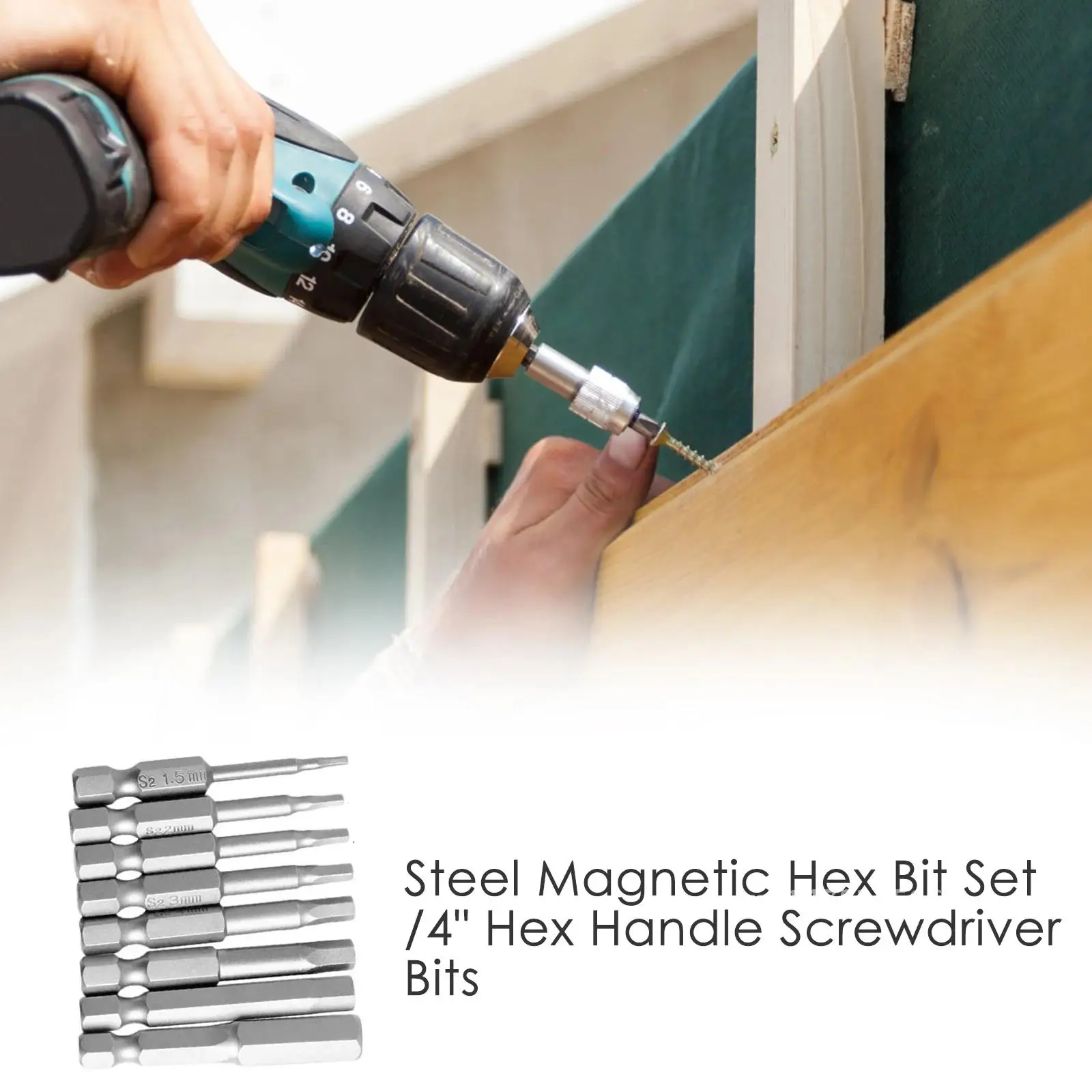 Magnetic Hexagon Bit Set 1/4 Inch Hex Shank Screwdriver Bit Set 50mm Length H1.5-H8 8pcs S2 Steel