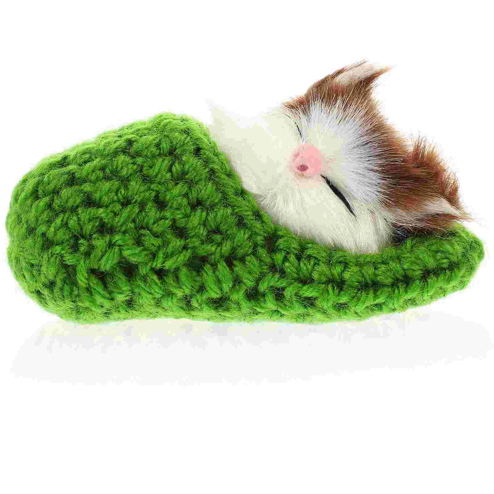 

Kindergarten Teaching Toy Sleeping Cat Slipper Kitten Mini Shoe Meows Sounds Decor Hand Green Gift for Kids