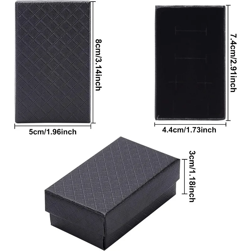 24 Pack Diamond Pattern Cardboard Jewelry Boxes 3x2x1 Inch Rectangle Ring Earring Necklace Gift Boxes with Sponge Insert