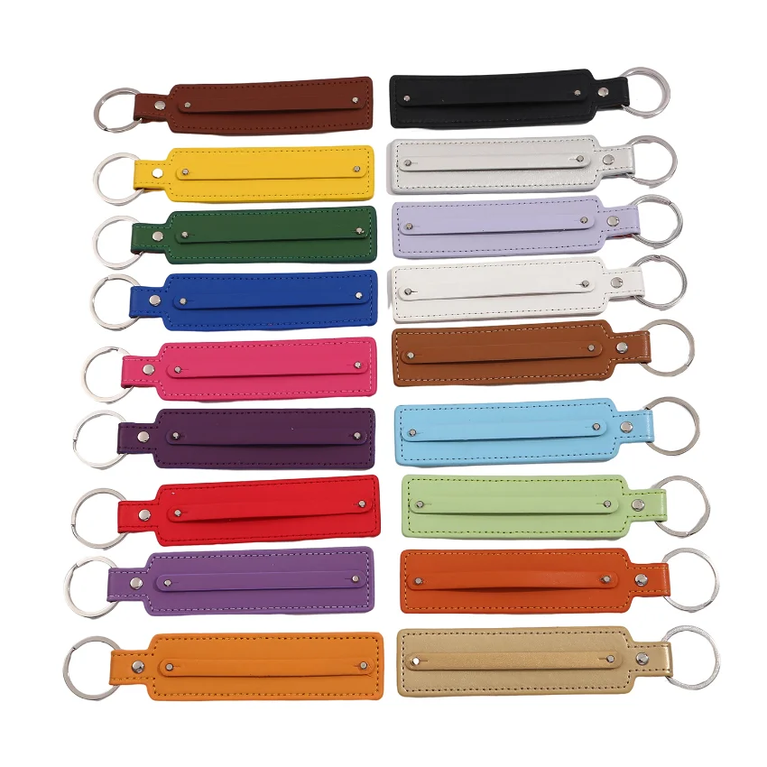 

50pc/lot PU Leather keychain Keyrings with 8mm slide bar key holder fit for 8mm DIY slide letters jewelrys making
