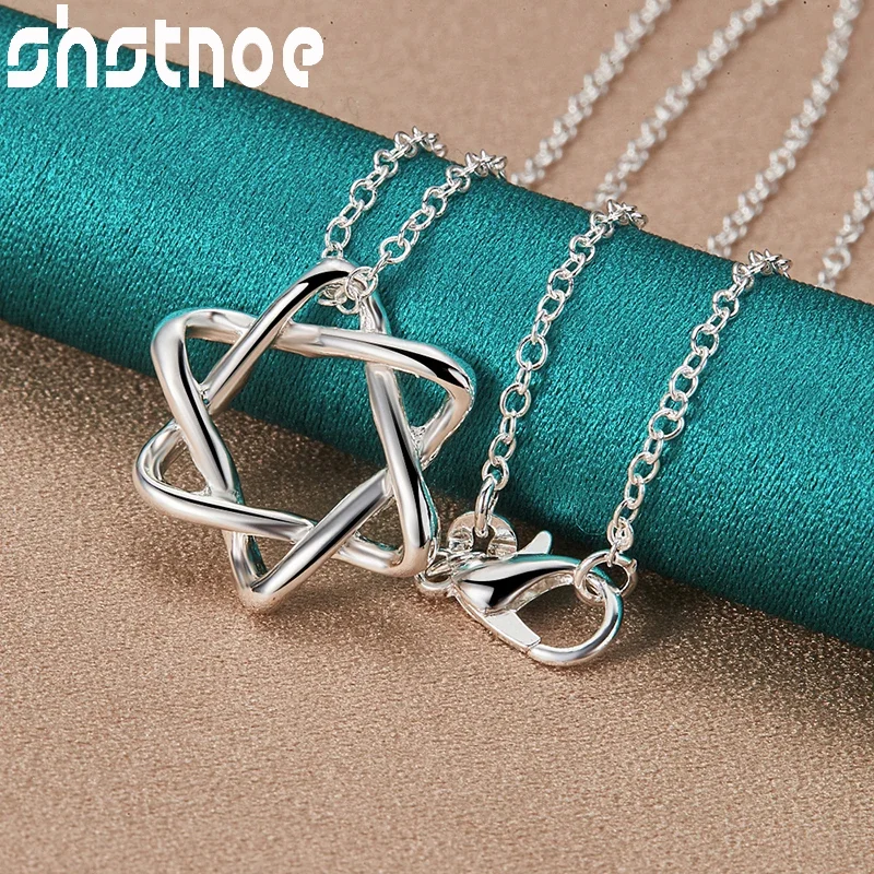 40cm-75cm 925 Sterling Silver Chain Six Pointed Star Pendant Necklace For Women Bridal Wedding Birthday Party Fashion Jewelry