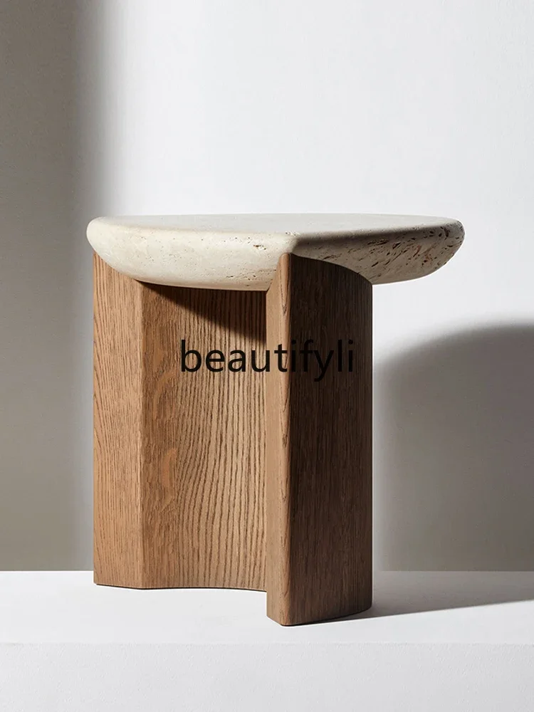 

B6 Cream wind tunnel stone edge table light luxury high-end living room sofa marble coffee table solid wood medieval corner tabl