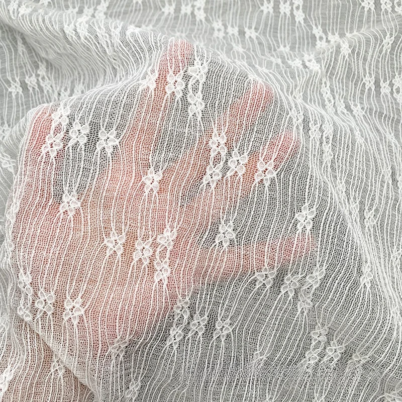 Mistlace Bubble Jacquard Lace Fabric Nylon Spandex Slight Strech Crinkle Floral Mesh Fabric for Women Undershirt Dress #115