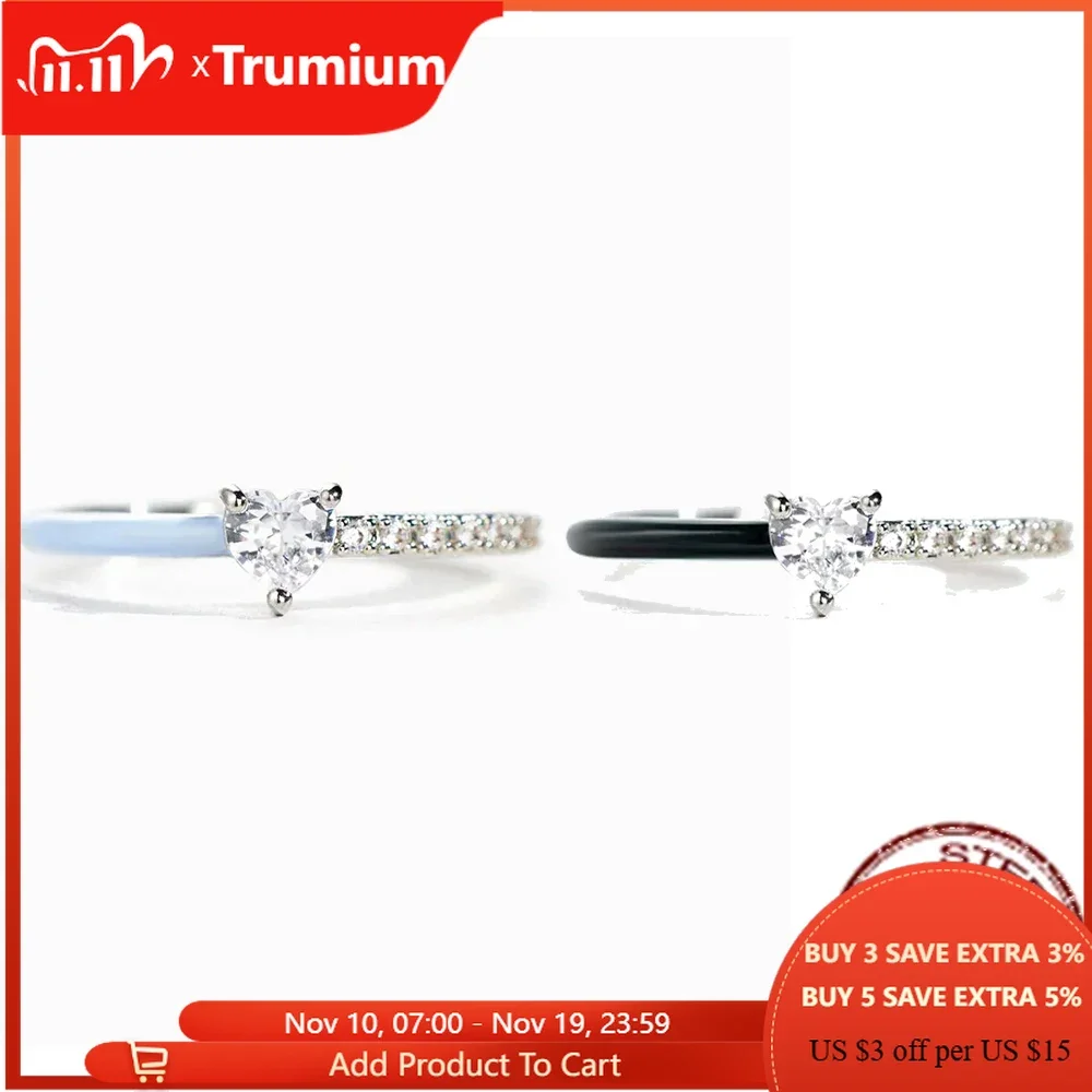 

Trumium Authentic 925 Sterling Silver Hearts Rectangle CZ Enamel Finger Rings For Women Wedding Engagement Jewelry Anel