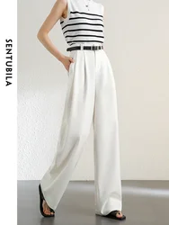 SENTUBILA Cotton High Waist Baggy Pant Women 2024 Summer Straight Wide Leg Casual White Pants Comfort Women's Trousers 141K53821