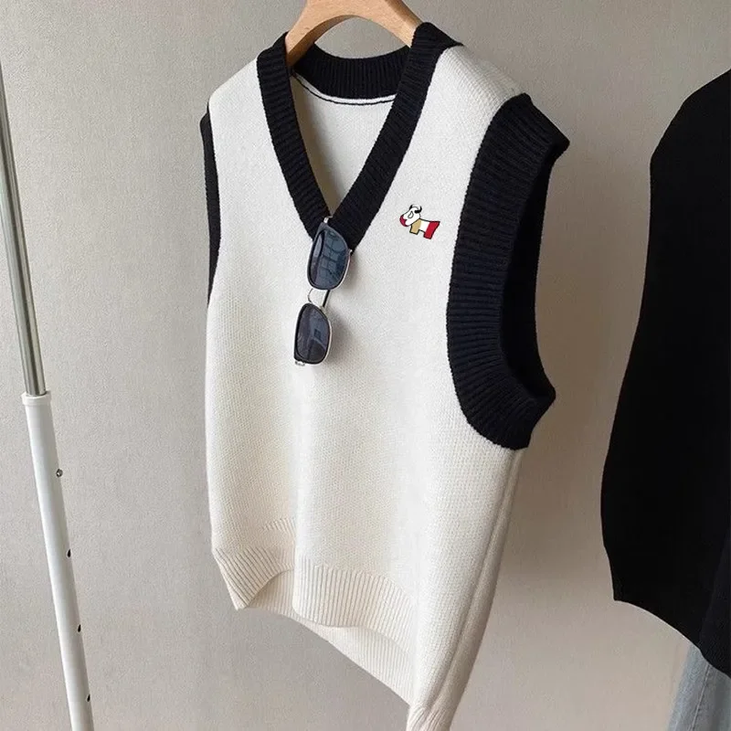 Couple Style Golf Knit Fashion V-neck Casual Vest Autumn Golf Wear Men 2024 High Quality Golf Vest Women Windproof Sweater