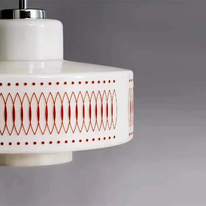 Nordic White Glass Pendant Light E27 Bulb Red Line