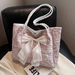 Large Capacity Bag Women S New Sweet Bow Tote Bag Casual Silk Shoulder Bag