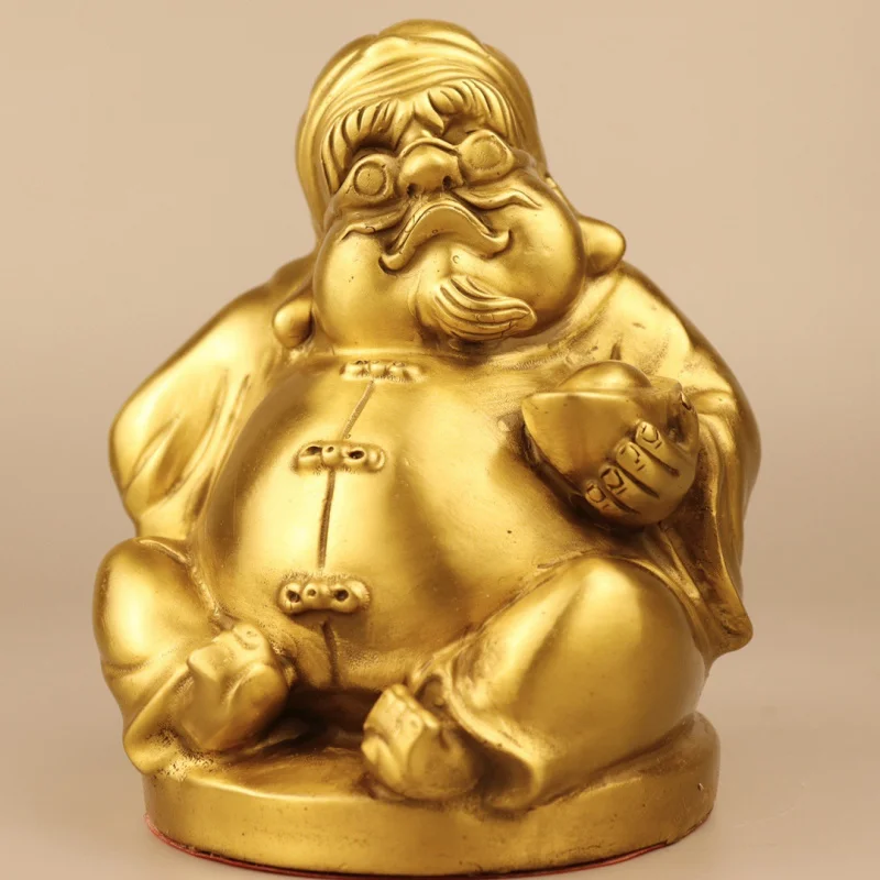 

Brass ornaments, copper figure of a wealthy businessman holding gold coins, home decoration, creative gift for business openings