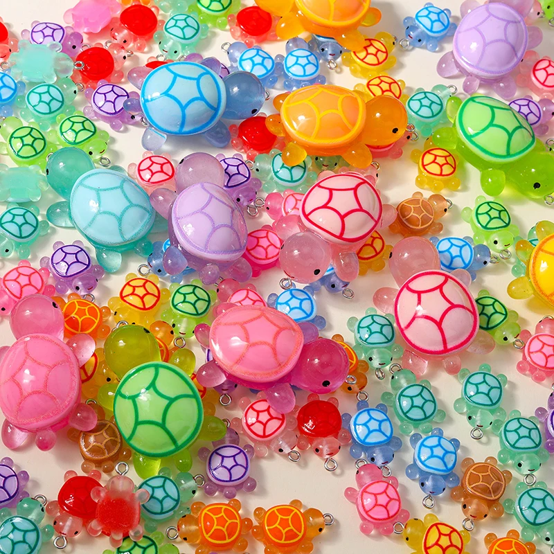 Leslie 10pcs 16x25mm Cartoon Resin Turtle Cute Little Tortoise Charms for Necklace Keychain Pendants DIY Jewelry Accessories