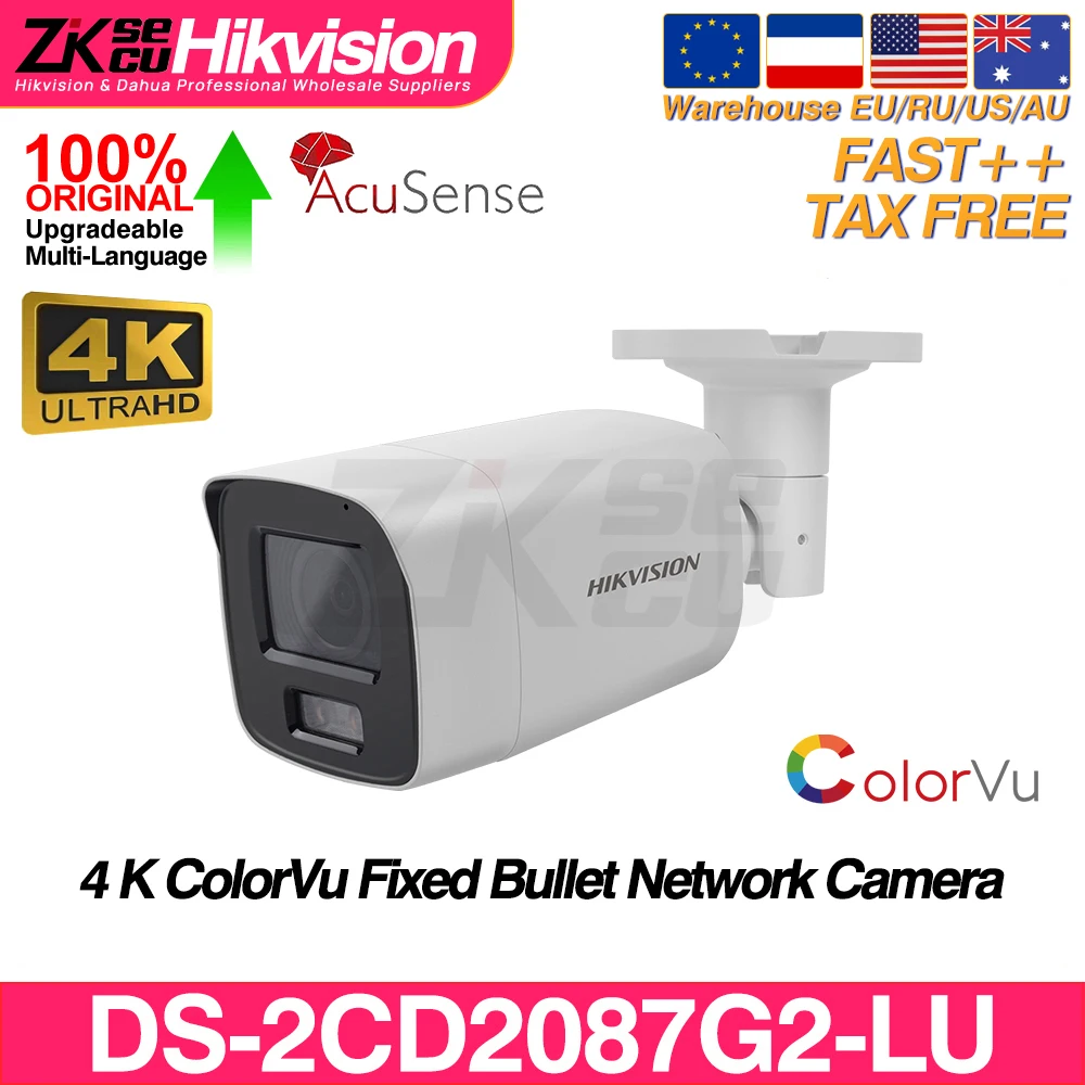 Hikvision 8MP IP Camera DS-2CD2087G2-LU 4K AcuSense Colorvu F1.0 Smart Event Built-in MIC SD Slot IP67 POE Bullet CCTV IPC