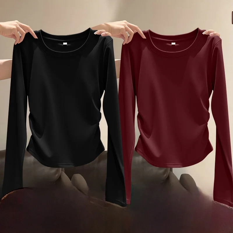 

Женская повседневная футболка Long Sve с застежкой на талии, асимметричный топ с бирюзой на основе, весенне-осенний элитный топ