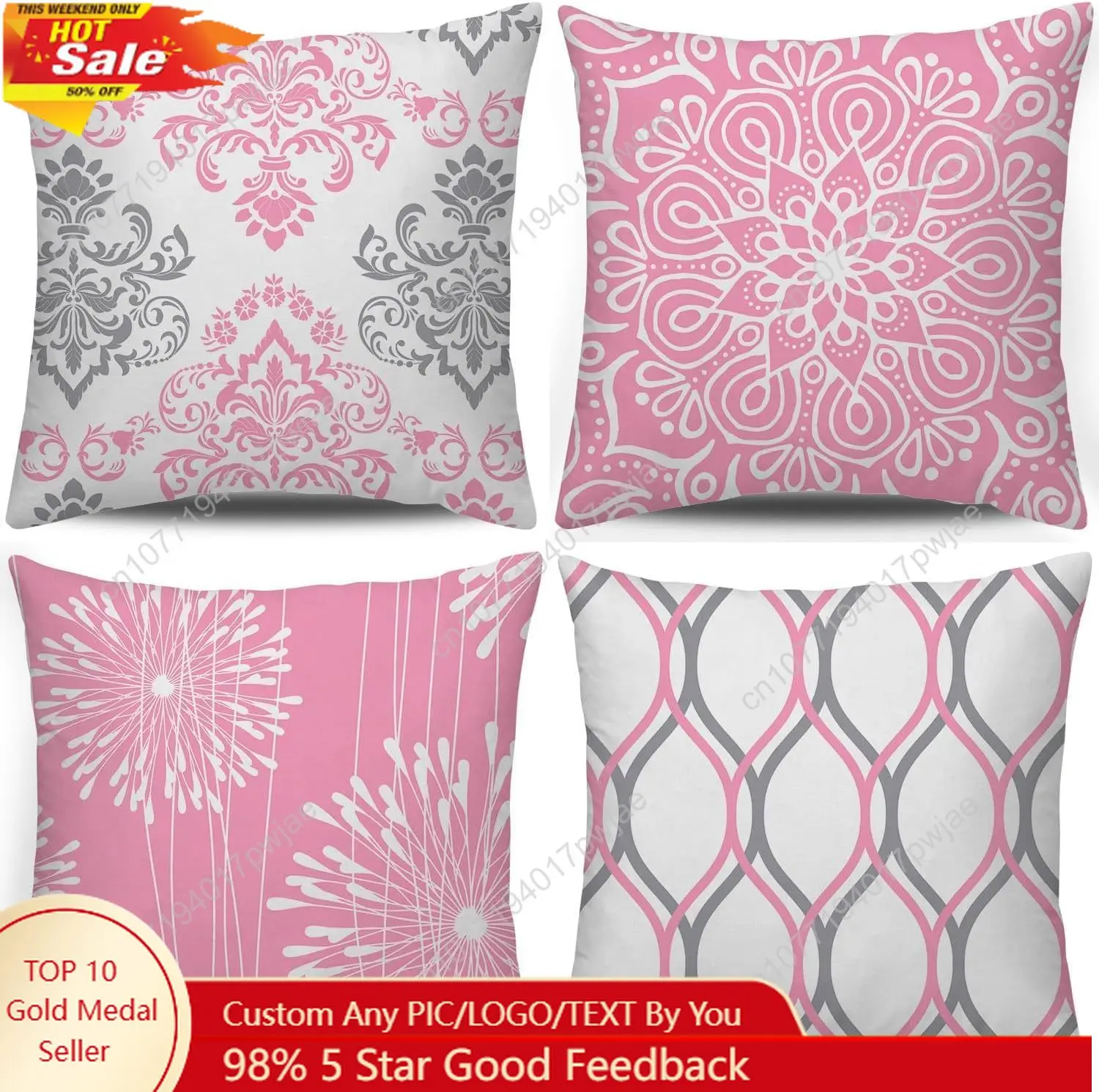 

Coliuso Decorative Throw Pillow Covers 18x18 Set of 4, Pink and White Modern Simple Square Pillow Case Cushion Cover for Sofa Co