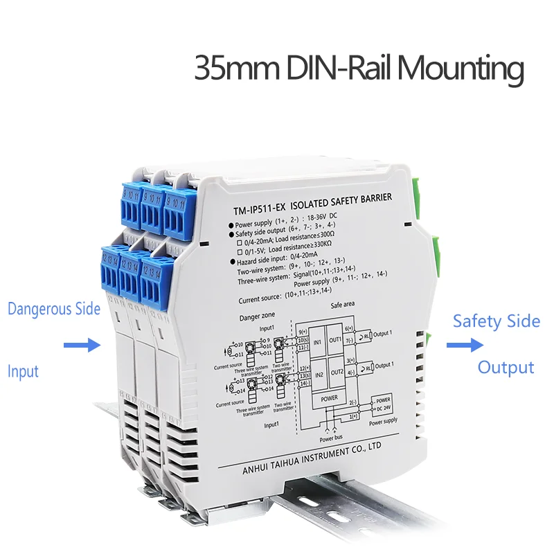 Ex Isolated Explosion Proof Intrinsic Safety Barrier Relay Transmitte 1 In 2 Out 4-20mA Analog Output Signal For Hazardous Area