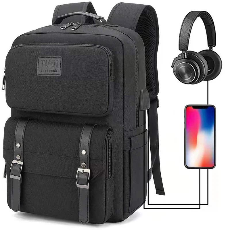 휴대용 여행 도난 방지 디자인 백팩, 대용량 블랙 나일론 천 노트북 가방, USB 충전 포트, 새로운 패션