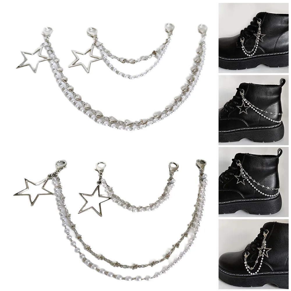 Elegant Luxury Double Layer Pearl Heart Shoes Chains Decor Martin Boots Canvas Shoes Buckles 1Pcs Y2k Shoes Charms