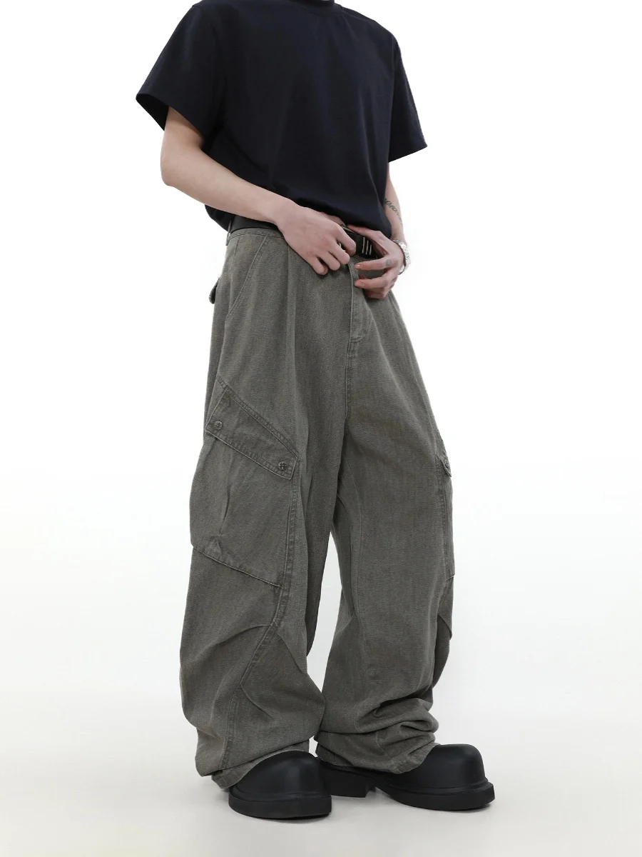 ملابس العمل الأمريكية الرجعية مستقيم الساق الجينز الرجال شارع العليا فضفاض زوجين كبير كيت السراويل عارضة فضفاضة تناسب الكلاسيكية الأزرق