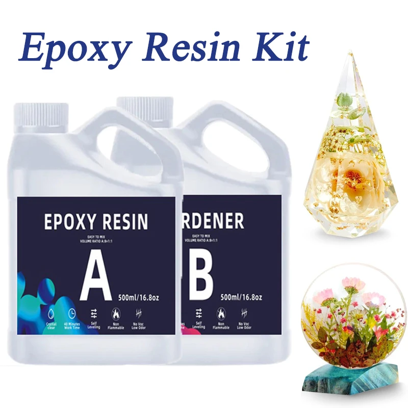 

Crystal Clear Resin Kits Self Leveling Not-Yellowing Easy Mix 1:1 10.4/17.6/33.6oz For Flower Preservation DIY Molds Table Top
