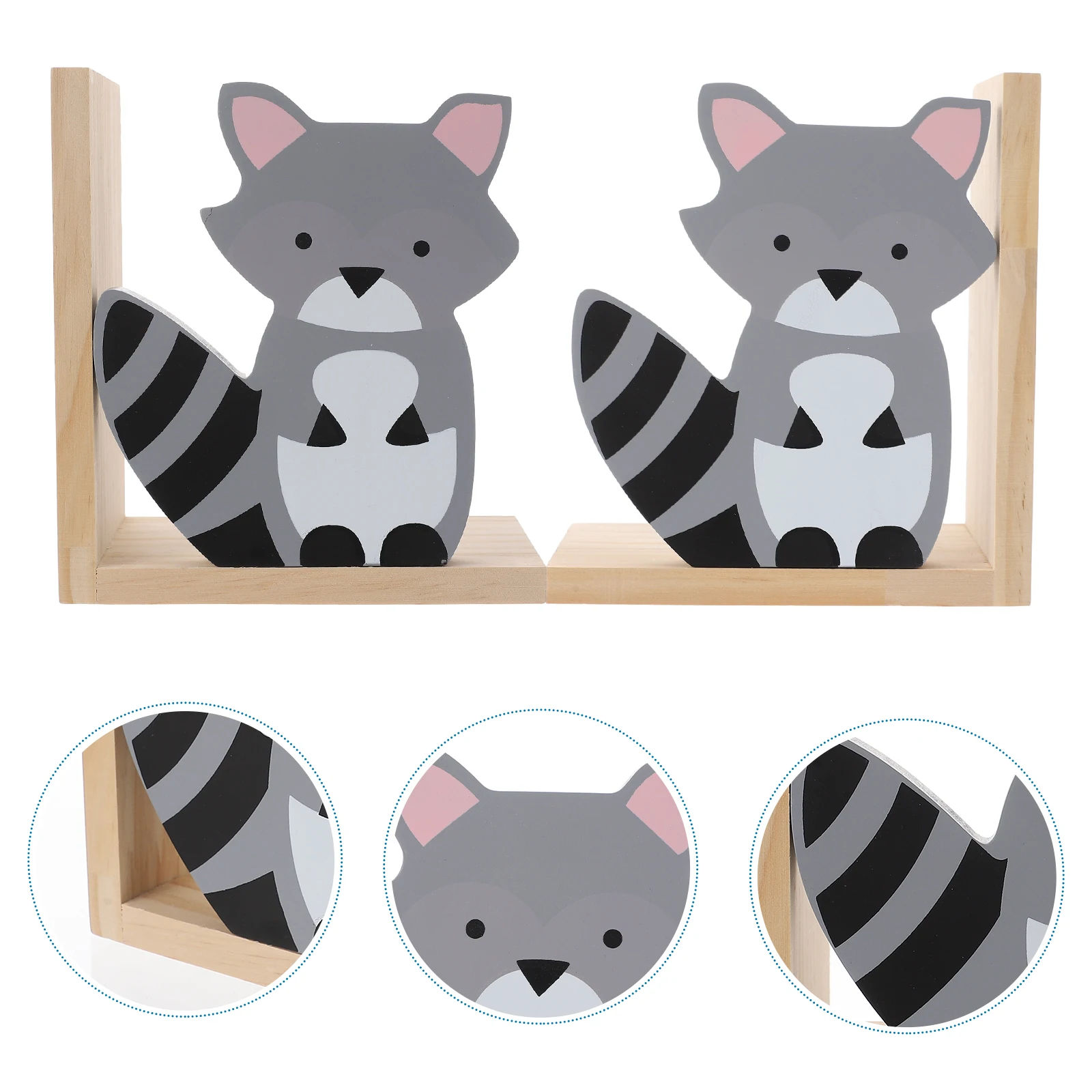 

Wooden Bookend Office Desk Decor Cartoon Bookends Organizer Desktop Cute Raccoon