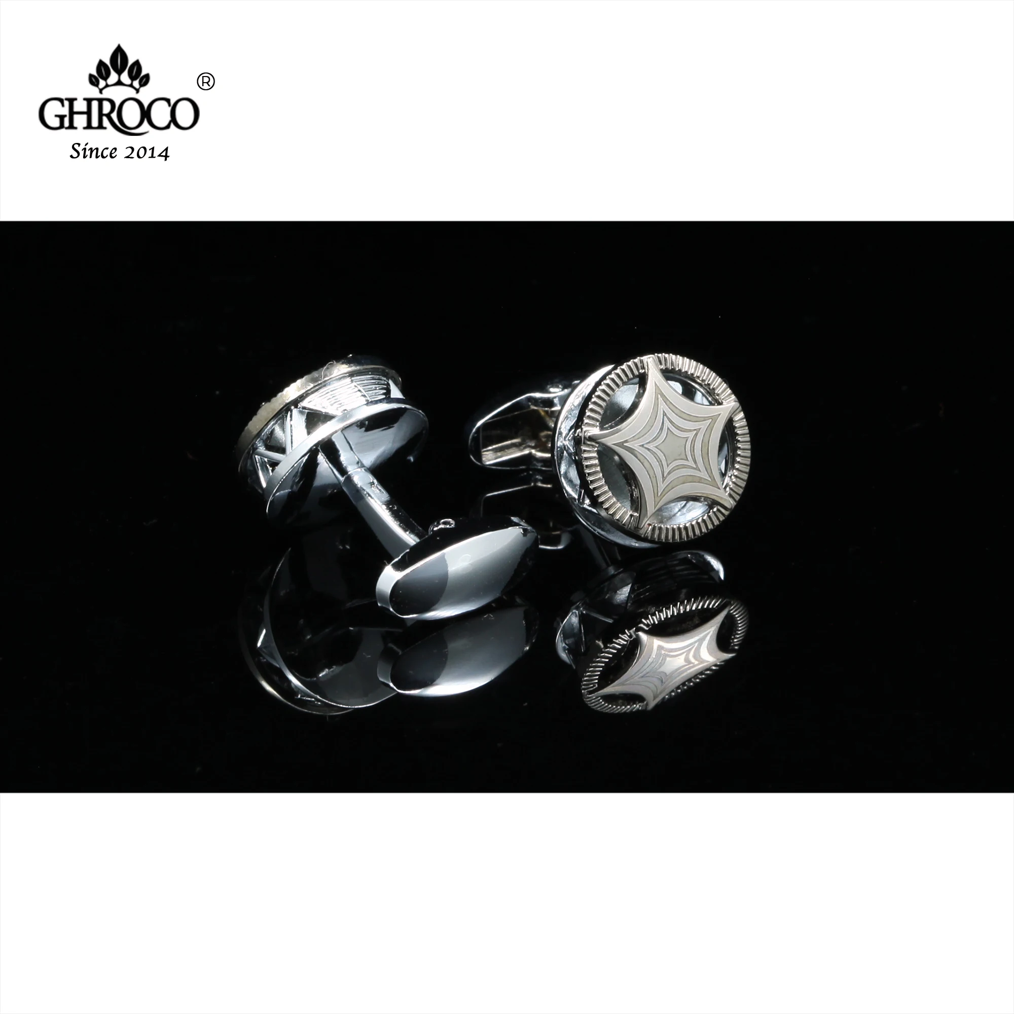 GHROCO High Quality Exquisite Surface Laser Printe Star Round Shirt Cufflinks Fashion Luxury Gifts for Business Men Women